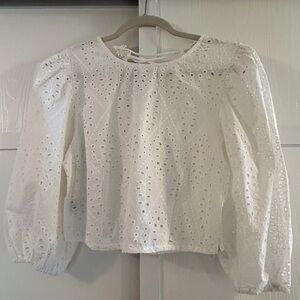 Haute Monde Boho Cottage White Lace-Up Top Puff Sleeves S M L Vintage Style